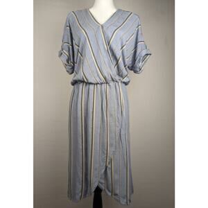Madison Blouson Faux Wrap Blue White Midi Women Dress Size Small